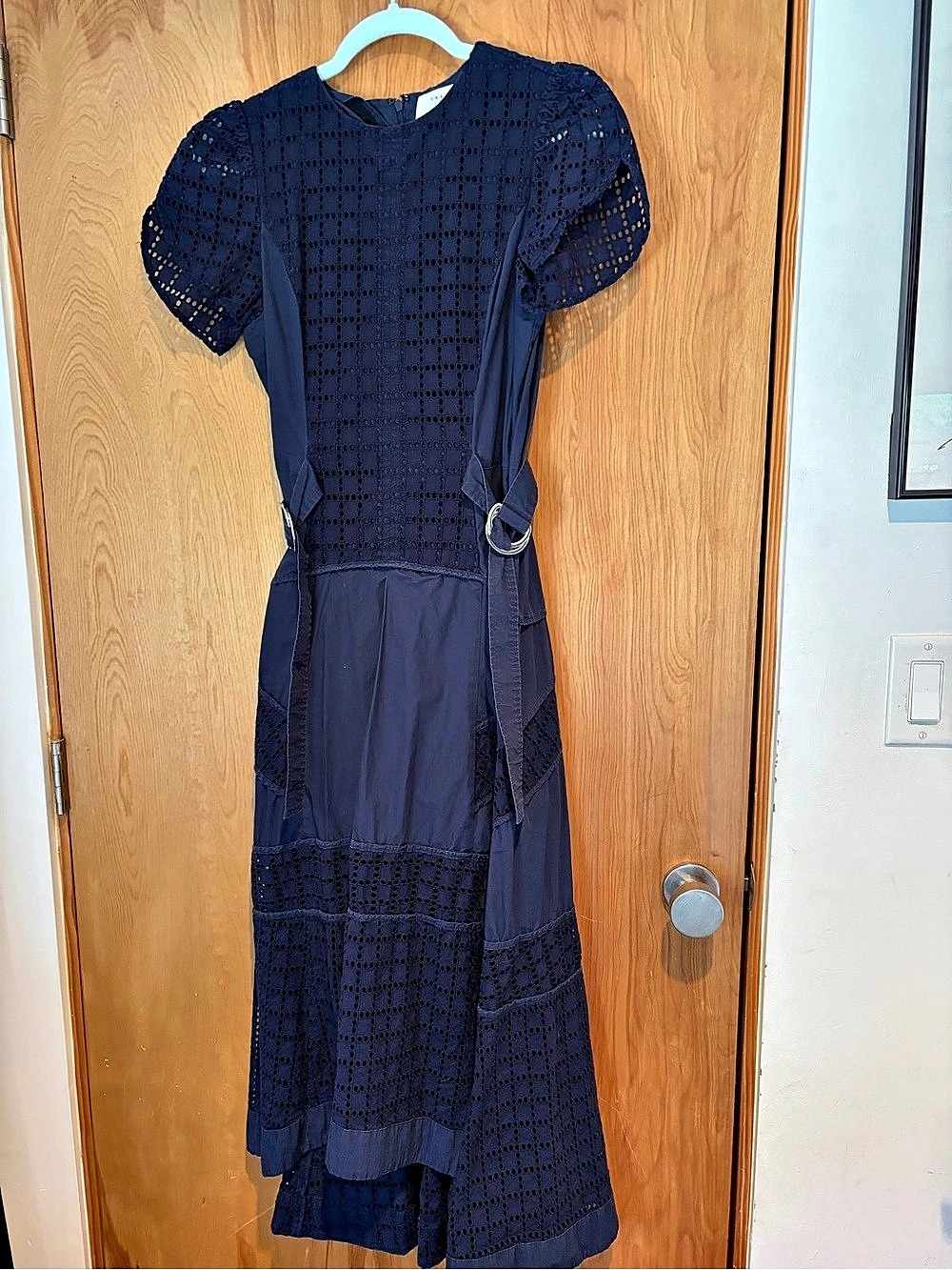 3.1 Phillip Lim Eyelet Panel Puff Sleeve Midi Dress Blue 8